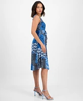 Robbie Bee Petite Printed Tie-Waist Sleeveless Dress