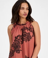 Robbie Bee Petite Printed Ruffle-Neck Shift Dress