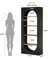 Tribesigns 5-Tier Black Arched Bookshelf, 70.87-Inch Tall Arch Bookcase with Storage, Modern Book Shelf Storage Organizer for Living Room, Home Office