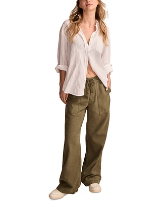 Lucky Brand Women's Cotton Relaxed Wide-Leg Utility Pants
