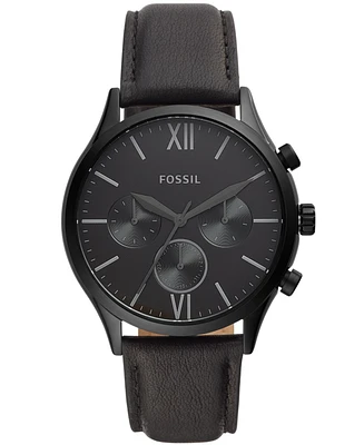 Fossil Men's Fenmore Multifunction Black Leather Watch, 44mm