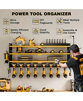 Hausource 4-Tier Power Tool Organizer Wall Mount Tool Storage Workbench W/8 Drill Holder Utility Shelving,Yellow