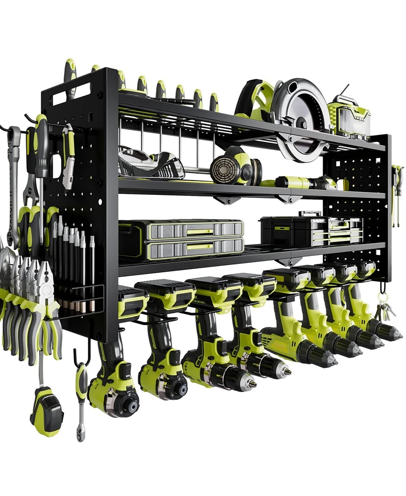 Hausource 4 Tier Power Tool Organizer Shelving Wall Mount Utility Storage Rack,Black