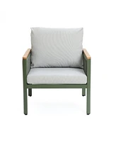 LuxenHome Outdoor Aluminum with Wood-Style Plastic Armchairs with Cushions, Set of 2