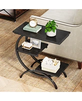 Tribesigns 3-Tier Small Side Table with Storage Shelves,Wood C-Shaped End for Living Room Space