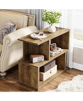 Tribesigns 2-Tier End Table, Rustic Sofa Side Table with Storage Shelf for Living Room, Farmhouse Bedside Nightstand for Bedroom