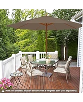 Gymax 10FT Wooden Market Table Umbrella Pulley Sunshade Canopy w/8 Bamboo Ribs
