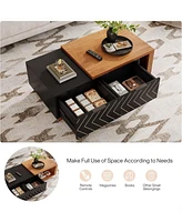 Tribesigns Extendable Coffee Table with 2 Storage Drawers, Dual-Tone Center Sliding Tabletop
