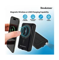 Brookstone 5,000mAh Solar Powered Magsafe Wireless Charging Multi-Port Power bank with Built-In Flash Light