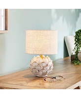 7.75" x 12" Declan Decorative Artichoke Pattern Ceramic Mini Table Desk Lamp w/ Linen Shade