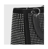 Women's Rhinestone Top Handle Handbag - Black