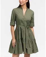 Ellen Tracy Women's Belted Tiered Shirt Dress