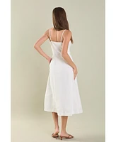endless rose Women's Linen Buttoned Midi Dress