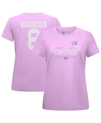 LevelWear Women's Alexander Ovechkin Lavender Washington Capitals Hockey Fights Cancer Anthem Name Number T-Shirt