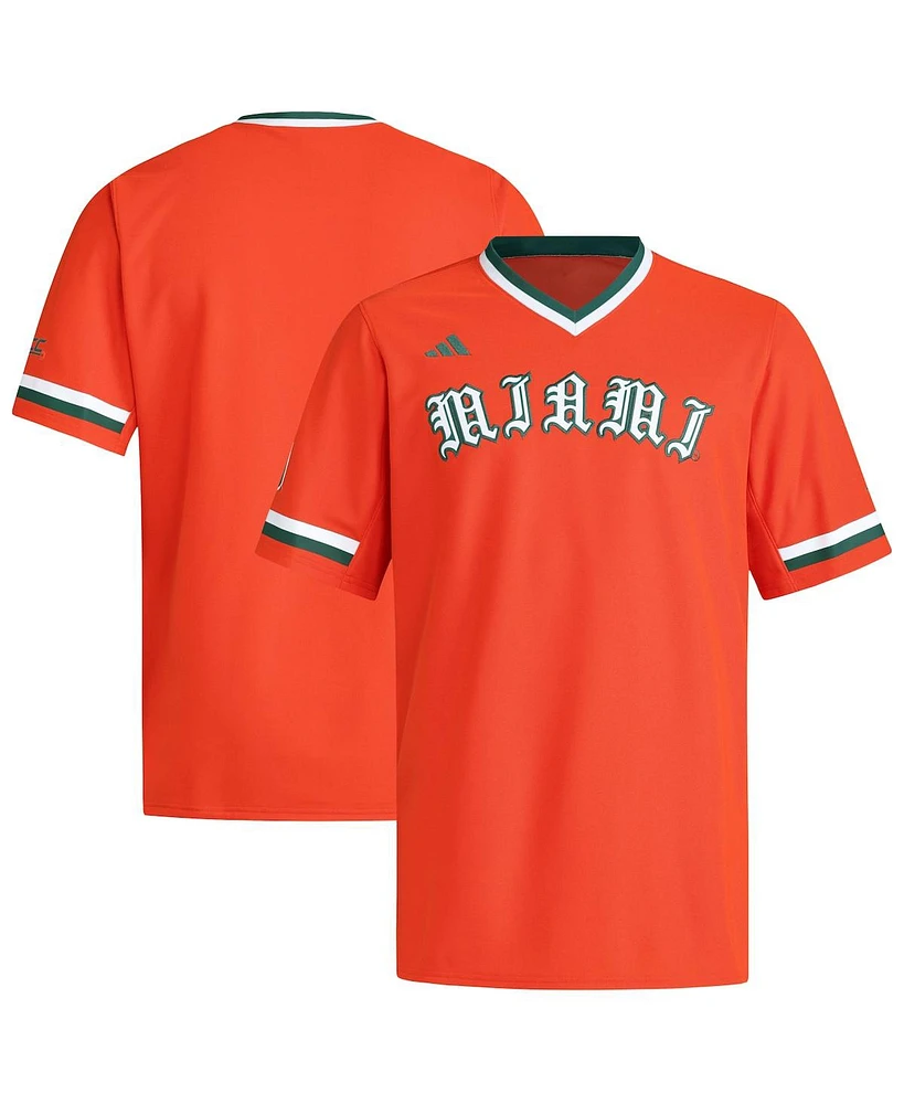 Adidas Men's Orange Miami Hurricanes V-Neck Baseball Jersey