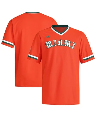 Adidas Men's Orange Miami Hurricanes V-Neck Baseball Jersey