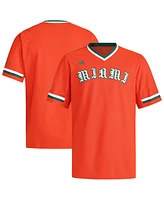 Adidas Men's Orange Miami Hurricanes V-Neck Baseball Jersey