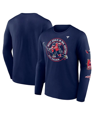 Fanatics Men's Alexander Ovechkin Athletic Navy Washington Capitals Nhl All-Time Leading Goal Scorer Badges Long Sleeve T-Shirt