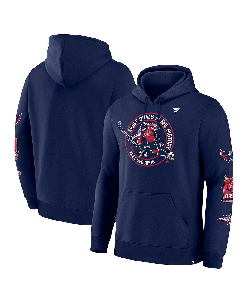 Fanatics Men's Alexander Ovechkin Athletic Navy Washington Capitals Nhl All-Time Leading Goal Scorer Badges Pullover Hoodie