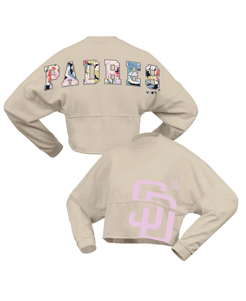 Fanatics Women's Cream San Diego Padres Floral Preppy Cropped Long Sleeve T-Shirt