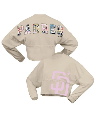 Fanatics Women's Cream San Diego Padres Floral Preppy Cropped Long Sleeve T-Shirt