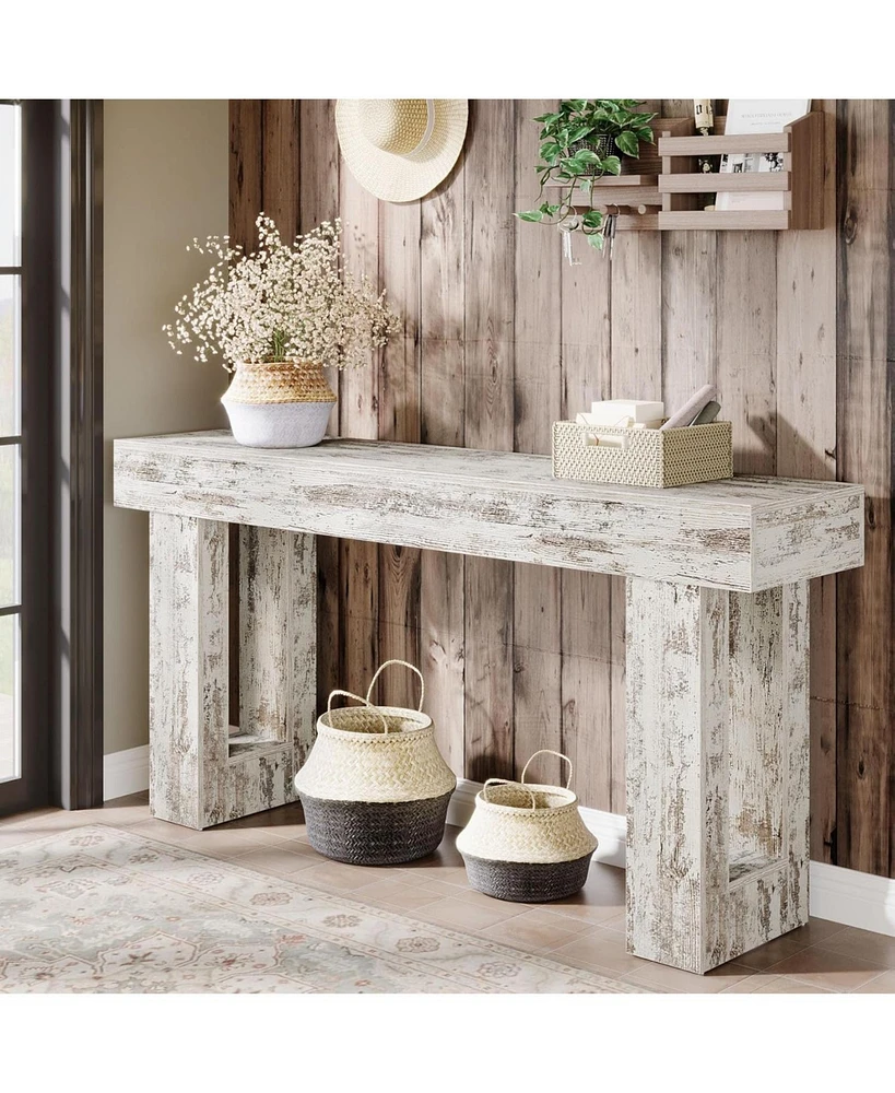 Tribesigns 63-Inch Long Console Table, Farmhouse Wooden Sofa Table Behind The Couch, Narrow Entryway Table for Entrance, Hallway, Living Room (Distres
