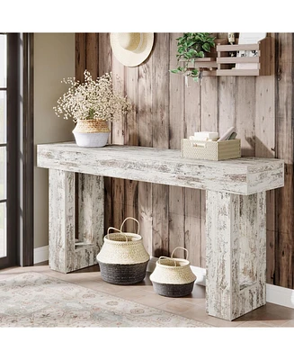 Tribesigns 63-Inch Long Console Table, Farmhouse Wooden Sofa Table Behind The Couch, Narrow Entryway Table for Entrance, Hallway, Living Room (Distres
