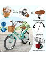 18 Inch Kids Bike Retro Bicycle with Adjustable Height and Basket for Ages 4-8 Years Old