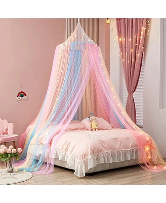 Kate Aurora Breathable Juvi Princess Rainbow Color Hanging Dome Canopy Tent Curtain Drape