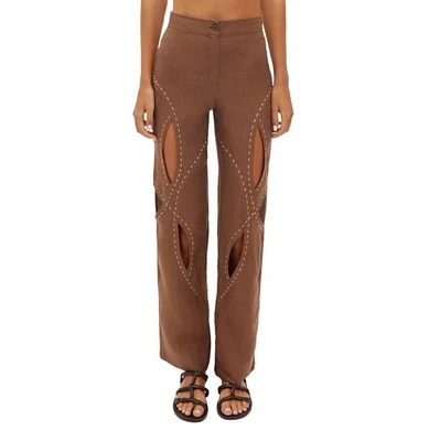 Labeca London Women's Asher Linen Cut Out Contrast Stitch Pants