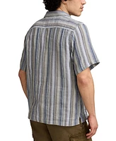 Lucky Brand Men's Short Sleeve Dobby Stripe Button-Front Camp Shirt