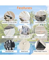 90.5" Length Outdoor Sunbed With Colorful Pillows, Wicker Patio Daybed With Cushions, Tent Shape, Brown and Beige