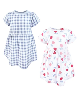 Hudson Baby Girls Cotton Dresses, Blue Pink Basic Tulip
