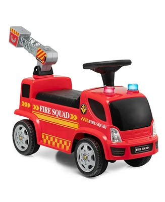 Kids Push Ride On Fire Truck with Ladder Bubble Maker and Headlights