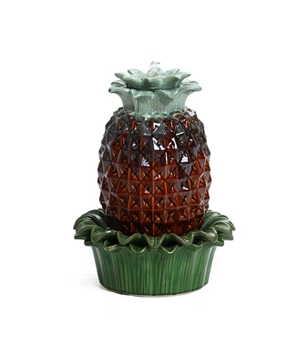 LuxenHome Pineapple Ceramic Indoor/Outdoor 17.1-In Tall Tabletop Fountain, Green Top