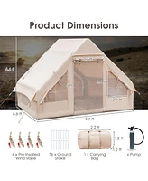 Inflatable Camping Tent with Pump, 4-6 People Outdoor Blow Up Cabin Tent with 7 Mesh Windows, 2 Doors, 4-Season Glamping Inflatable Cotton House Tent