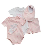 Guess Baby Girls 5-Piece Bodysuits, Shorts, Bib, and Socks Set