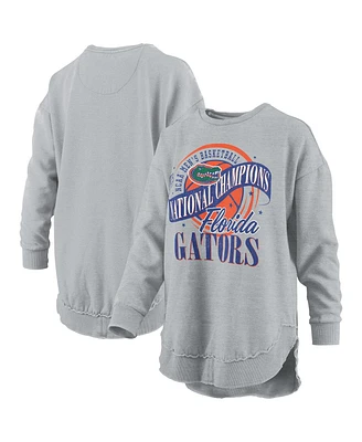 Pressbox Women's Gray Florida Gators 2025 Ncaa Men's Basketball National Champions Logo Long Sleeve T-Shirt