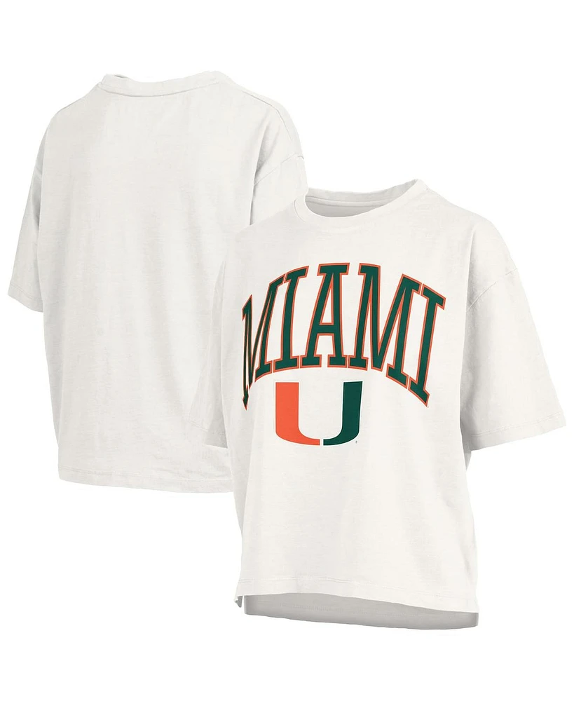 Pressbox Women's White Miami Hurricanes Nelson Arch Over Logo Waist Length Oversized Slub T-Shirt
