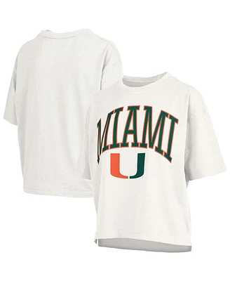 Pressbox Women's White Miami Hurricanes Nelson Arch Over Logo Waist Length Oversized Slub T-Shirt