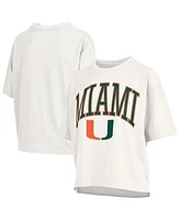 Pressbox Women's White Miami Hurricanes Nelson Arch Over Logo Waist Length Oversized Slub T-Shirt