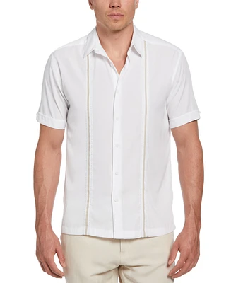 Cubavera Men's Pick Stitch Panel Short Sleeve Button-Down Shirt