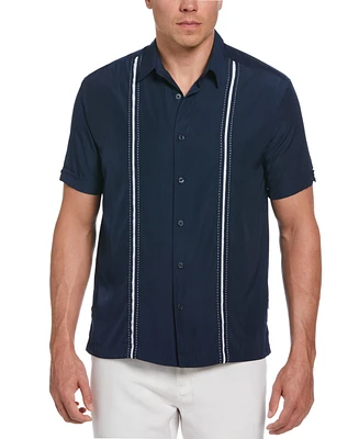 Cubavera Men's Pick Stitch Panel Short Sleeve Button-Down Shirt