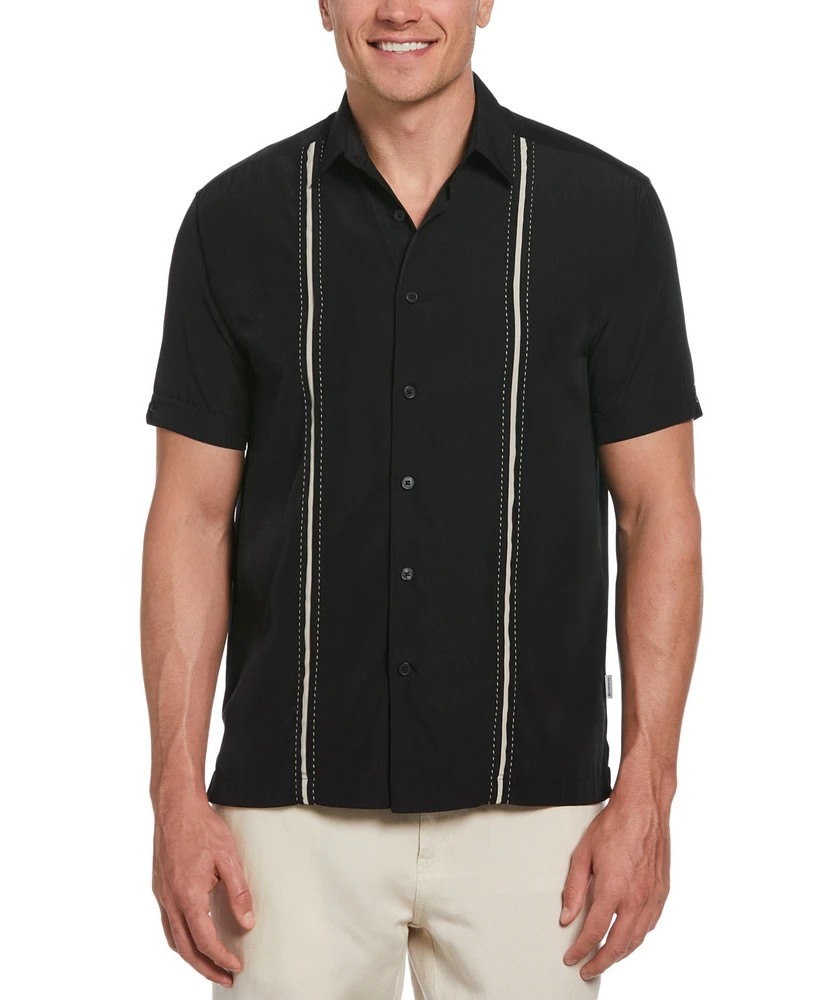 Cubavera Men's Pick Stitch Panel Short Sleeve Button-Down Shirt