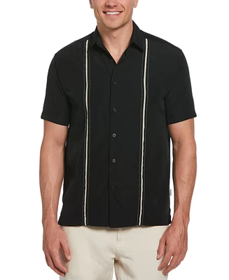 Cubavera Men's Pick Stitch Panel Short Sleeve Button-Down Shirt