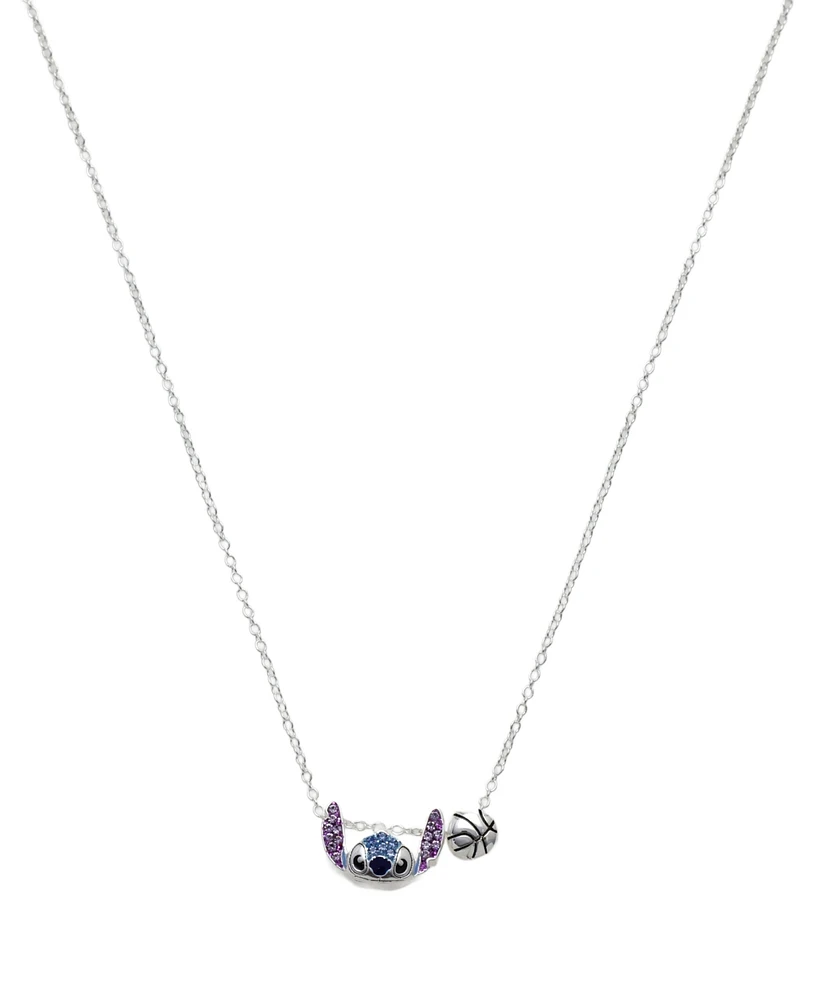 Disney Cubic Zirconia Stitch Basketball Charm Necklace