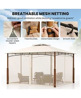 Outdoor Patio Gazebo with Netting and 2-Tier Canopy Roof