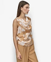 Dkny Women's Printed Satin Cowlneck Sleeveless Blouse