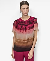 Dkny Women's Printed Crinkled Chiffon Blouse