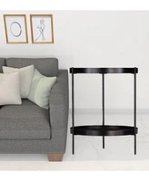 24" Black Manufactured Wood And Iron Round End Table With Shelf